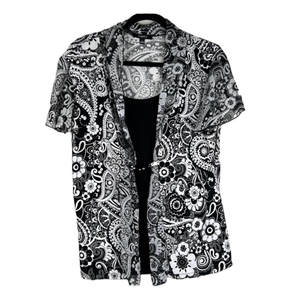 Elementz Black & White Floral Flowy Top‎ Size Large